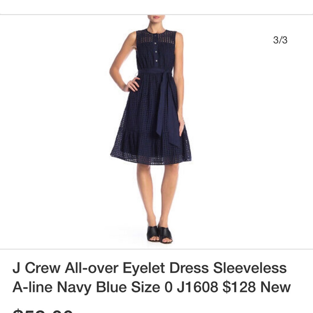 J Crew eyelet dress! Navy lined waisted with tie